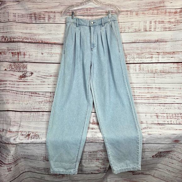 Paige Womens Bella Baggy Jeans in Beaumont Light Wash 28 Pleats Pockets Minimal - Picture 3 of 15